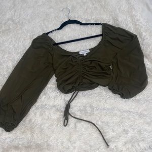 LAST CHANCE ✨✨ NWOT OLIVE MESH OFF SHOULDER RUCHED TOP SZ SMALL